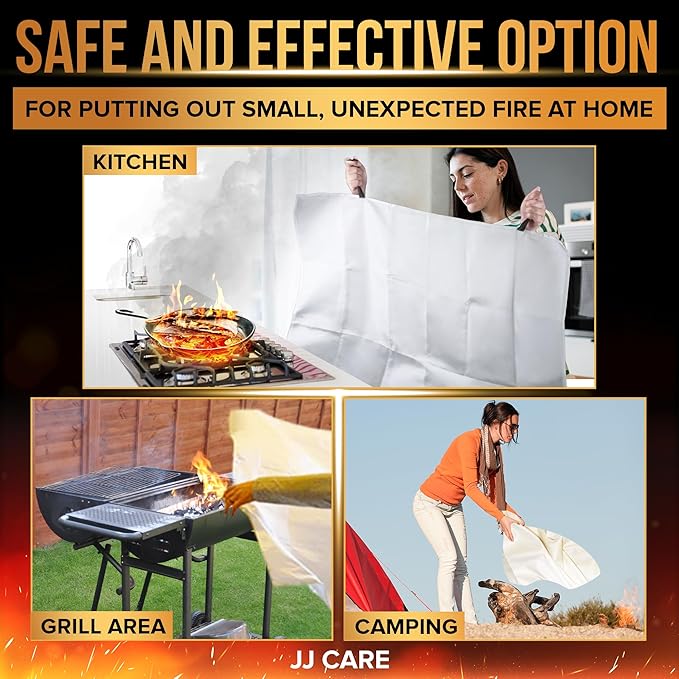 JJ CARE Fire Blanket – 5 Packs with Hooks and Gloves – Emergency Fire Blanket for Home & Kitchen, High Heat Resistant Fire Suppression Blankets for Home Safety, Kitchen, and Camping