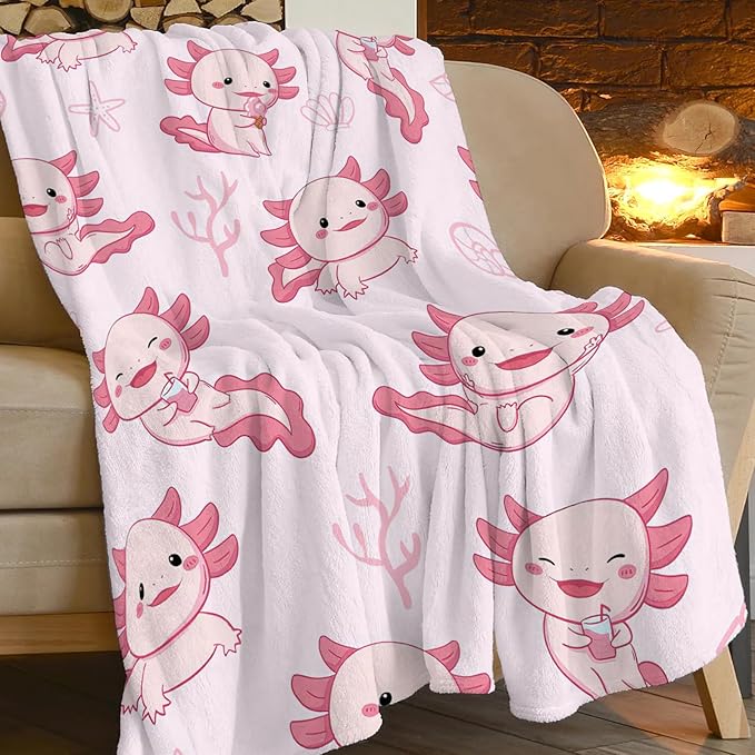 Axolotl Blanket Super Cozy Soft Pink Axolotl Throw Blanket Warm Plush Fluffy Axolotl Stuff Gifts for Women Girls Fleece Flannel Gift Blankets for Kids Adults 60"X50"