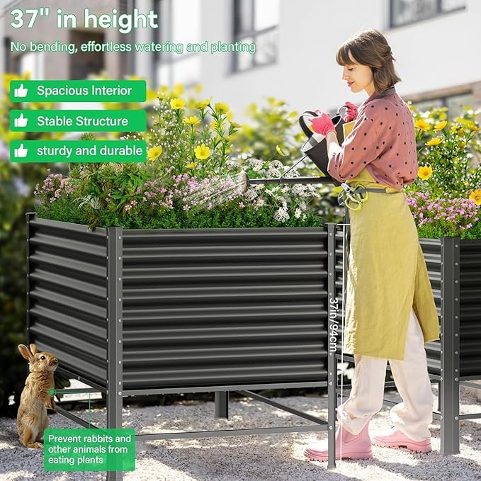 Galvanized Raised Garden Bed with Legs,48×48×37in Large Metal Elevated Raised Planter Box ,Raised Garden Bed,1200lb Capacity with Drainage Holes for Vegetables Lawn Green Flowers, Fruits, Terrace