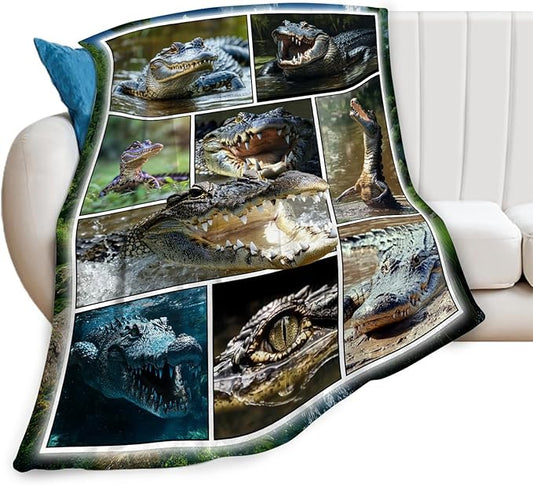 Crocodile Blanket Alligator Animal Throw Blankets Gifts for Girls Boys Kids Crocodile Lover Soft Cozy Fleece Plush for Couch Sofa Bed 80"x60"