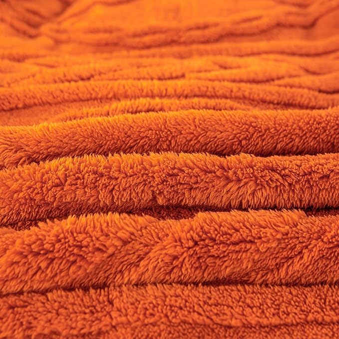 YUSOKI Sherpa Queen Size Blanket(Without Pillows)-3D Stylish Design Super Soft Blanket for Teen Girls Women Couch Bed Sofa Chair Gift(Burnt Orange,90"x90")