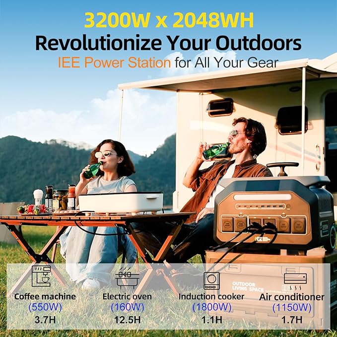IEE P3200 3200W Solar Generator with 400W Solar Panel, 2048Wh Solar Power Station, 1800W Fast Charging, Smart APP Control Emergency Power Station for Home, Camping, RVs, Outdoor Battery Backup