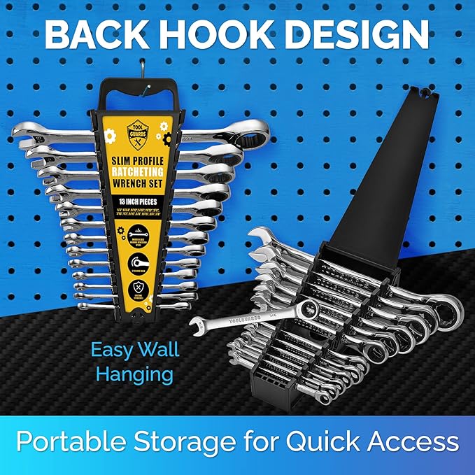 TOOLGUARDS Ratcheting Wrench Set 13pcs - Standard - With Rack Organizer - Wrenches - Combination Ratchet Wrench Set - 100% Lifetime Satisfaction Guarantee