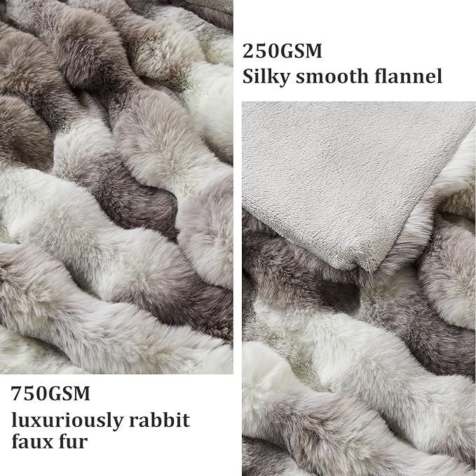 Faux Fur Queen Blanket for Couch, 1000 GSM Cozy Fuzzy Fluffy Soft Plush Thick Bubble Sherpa Blanket for Sofa Bedroom Living Room, Mothers Day Birthday Gifts for Women Home Decor