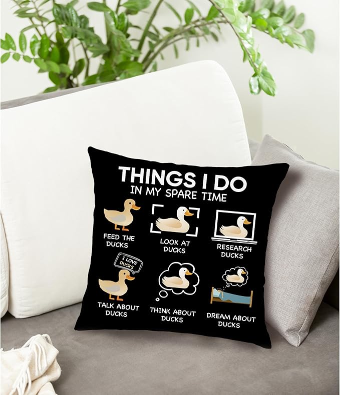 Duck Pillow Covers 18x18,Things I Do in My Spare Time Duck Decor for Bedroom Living Room Home,Duck Gifts for Duck Lovers Girls Women