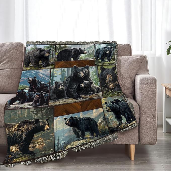 Black Bear Blanket Wild Animal Throw Blanket Cozy Plush Fleece Flannel Bear Blankets Lightweight Fuzzy Party Gifts for Girls Boys Women Men 80"X60"