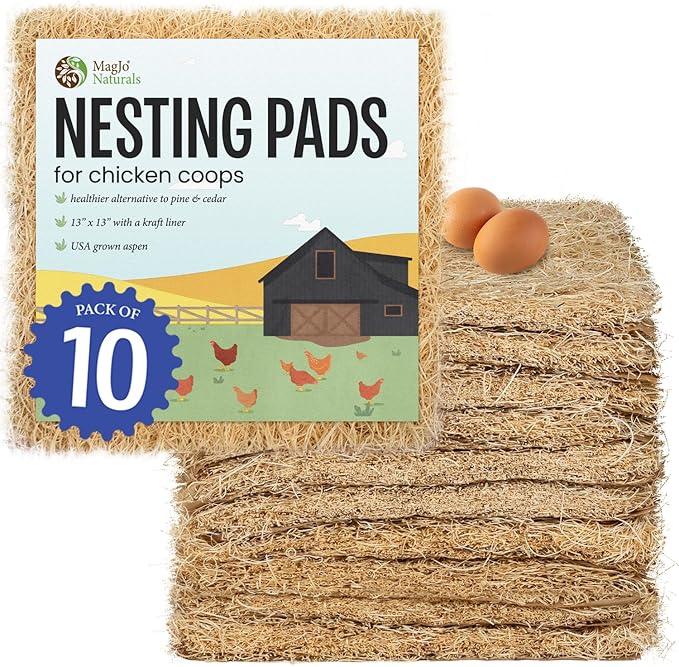 MagJo Premium Aspen 10 Pads Excelsior Nesting Liners (10 Pads), chicken bedding for nesting box, nesting pads box liners, chicken bedding for coop, chick bedding, USA Grown & Sustainably Harvested