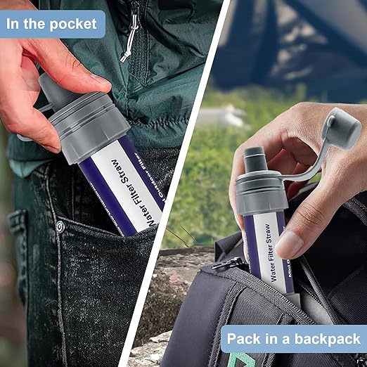 Personal Straw Water Filter - Water Filtration System, Straw Water Purification System, Portable Water Purifier - Outdoor Emergency Survival Gear for Hiking, Camping Accessories and Travel
