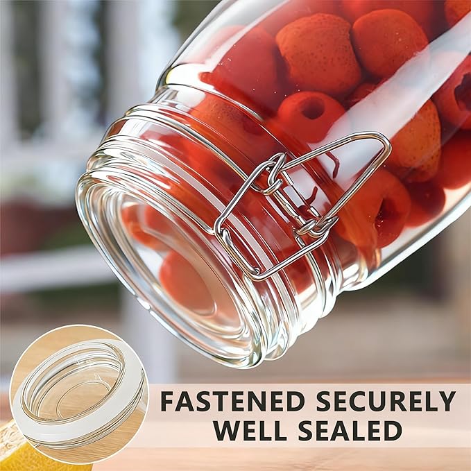 6PCS Glass Jars with Airtight Lid, 34 OZ Mason Jars Wide Mouth, Glass Pickling Jars for Canning & Fermenting, Mason Storage Container for Coffee, Flour, Sugar, Pasta