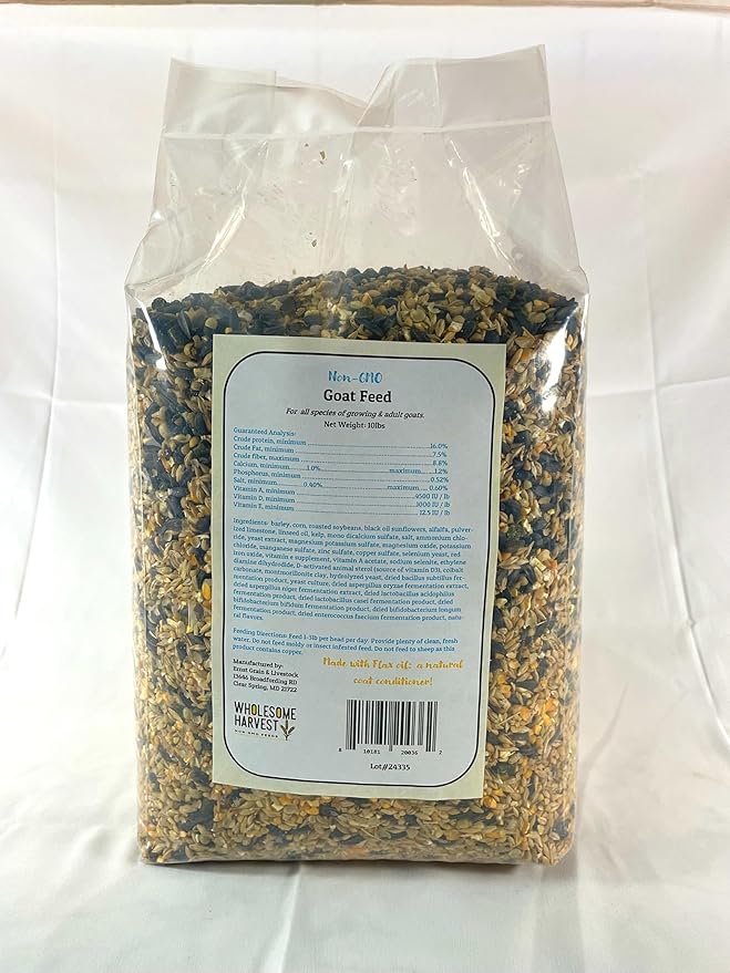 Non-GMO All-Grain Goat Feed 16% Protein - Fortifies with Goat Minerals, Vitamins, and Natural Ingredients for Strong Bones, Healthy Digestion, and Optimal Growth - 10 lb Bag