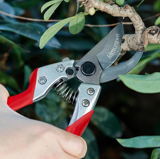 Kimura® 8" Pro Bypass Pruning Shears, Heavy Duty Japanese SK5 Steel Blades, 1 inch Cut Capacity, Non-Slip PVC Coated Handles, Lightweight & Ergonomic, Japanese Pruners, Professional Garden Clippers