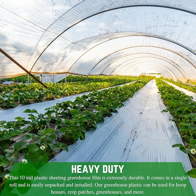 Farm Plastic Supply - String Reinforced 4 Year UV Resistant 10 mil Clear Greenhouse Plastic Sheeting - 4 Year UV Resistant Polyethylene Greenhouse Film, Hoop House Green House Cover (6' x 100')