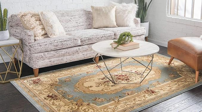Unique Loom Versailles Collection Traditional Classic Floral Motif Area Rug (6' 0 x 9' 0 Rectangular, Slate Blue/ Ivory)