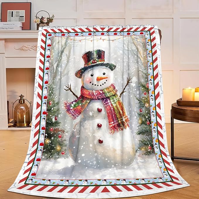 Snowman Blanket Super Soft Warm Christmas Throw Gift for Women Girls Cozy Fluffy Plush Winter Flannel Fleece Blankets for Kids Adults 60"X50"