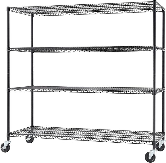 Trinity Basics 4-Tier Adjustable Wire Shelving with Wheels for Kitchen Organization, Garage Storage, Laundry Room, NSF Certified, 600 to 1800 Pound Capacity, 60” by 24” by 54”, Black
