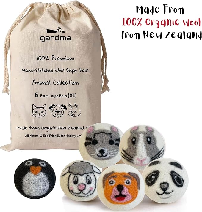 Wool Dryer Balls Organic Premium | 6 Balls XL, Ethically & Humanely Made, Natural Fabric Softener, Laundry Dryer Balls Reusable, Wrinkle Release, Organic Fabric Softener Ball, Say No! to Dryer Sheets