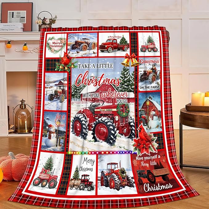Christmas Blanket, Red Truck Throw Blanket, Winter Snow Gifts Blankets Snowman Stuff Fleece Flannel Plush for Girls Women Lovers Adults Soft Bedding Gift for Sofa Bed Office Decor 80"x60"
