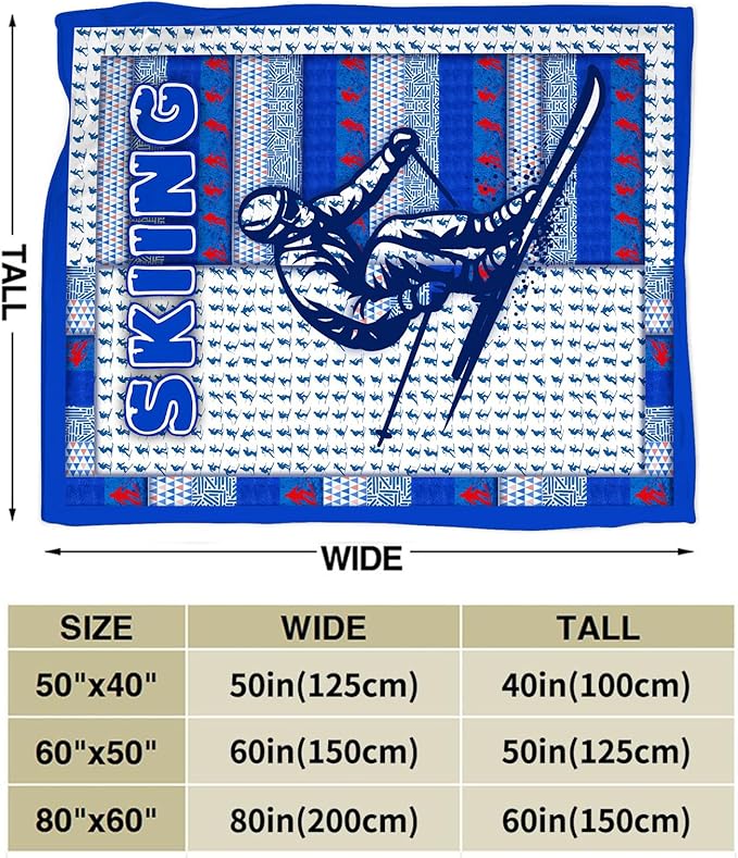 Skiing Blanket, Skiing Throw Blanket, Ski Sports Gifts Blankets Stuff Fleece Flannel Plush for Men Boys Women Girls Lovers Adults Soft Bedding Gift for Sofa Bed Office Home Decor 40"X50"
