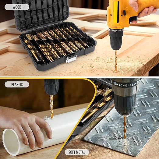 230 Pcs Titanium Twist Drill Bit Set for Metal and Wood,Coated HSS Conventional 118 Deg Tip Titanium Drill Bit Kit Set, Drill Bits Kit with Storage Case