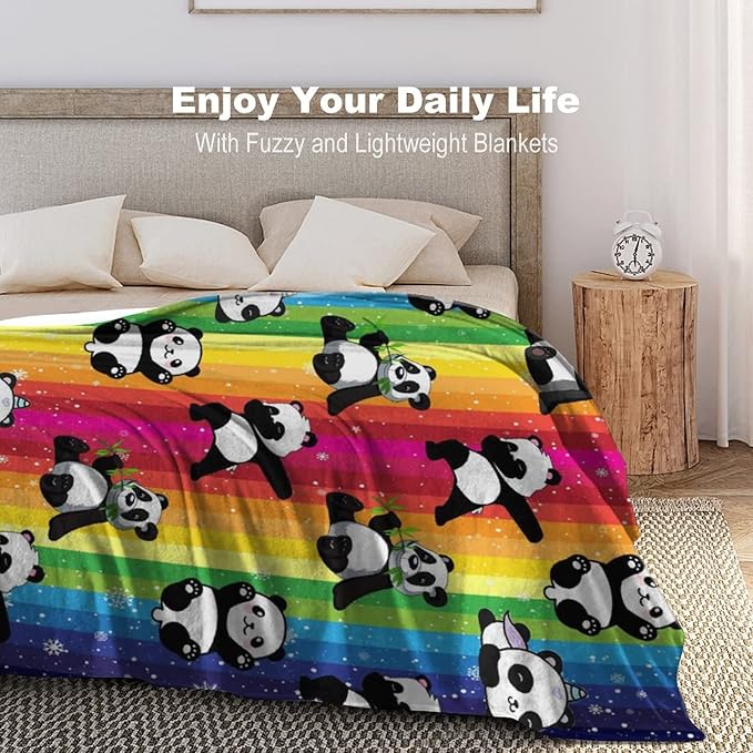 Cute Panda Blanket Soft Lightweight Flannel Fleece Cartoon Throw Blankets Bedding for Bed Sofa Couch Living Room Gifts 80"x60"