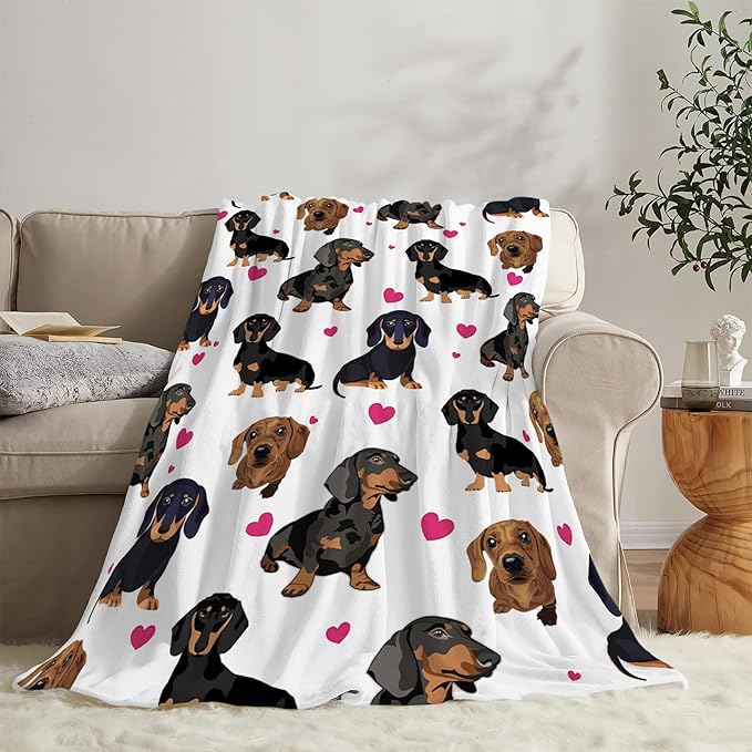 Dachshund Throw Blanket for Kids & Adults - Ultra Soft Cozy Fleece for Couch, Sofa & Bed - 40"x50"