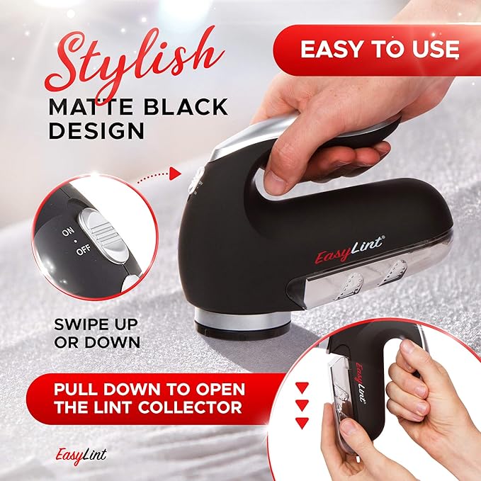 EasyLint Professional Fabric Shaver Lint Remover, Electric Sweater Shaver for Clothes & Furniture Works with AC Adapter or Batteries, Pilling Remover with 2-Blades, Cleaning Brush & Power Cord