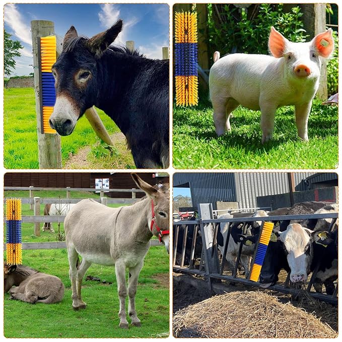 Livestock Scratch Brush With 8 Screws，Animal Back Scratching Brush for Cow,Cattle,Sheep, Horses,Pigs，Massage Grooming Tool (Yellow, 2pcs)