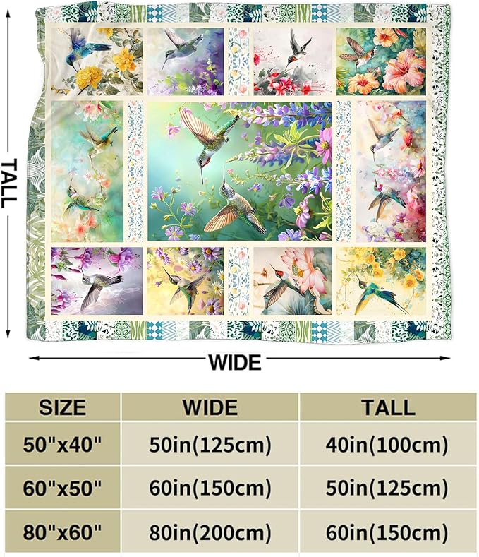 Hummingbird Blanket Gifts for Girls Boys Soft Warm Plush Bird Throw Blanket Flannel Fleece Fuzzy Birds Stuff Blanket for Bed Couch Living Room Decor 80"X60"