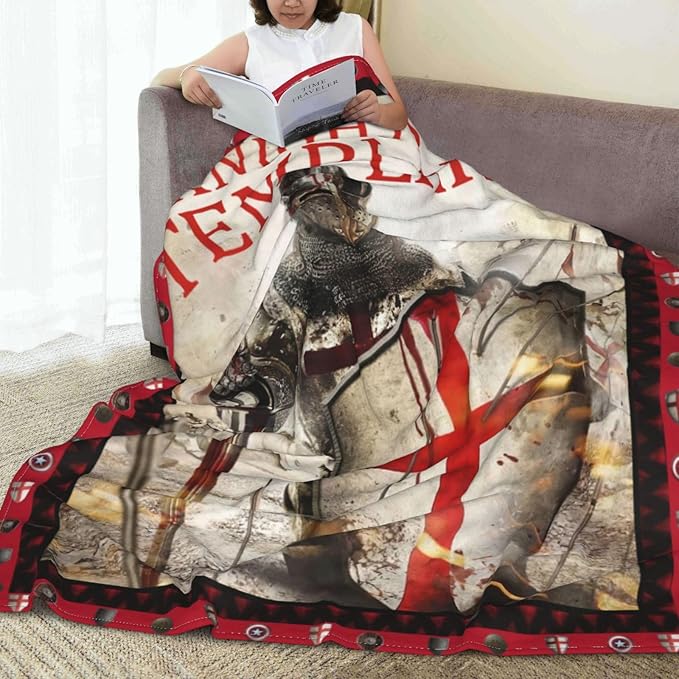 Knights Templar Blanket Templar Throw Blanket Soft Fleece Flannel Bedding Crusader Warrior Gifts for Men Boys Women Girls Lovers Adults Stuff Plush for Couch Sofa Bed Room Decor 60"X80"