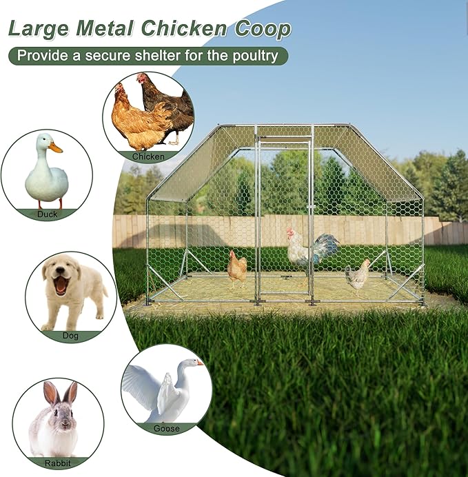 Chicken Coop Large Metal Chicken Coop Walk-In Poultry Cage Chicken Run for 6-10 Chickens,Durable Chicken House/cage with Waterproof and Anti-UV Cover,Suit for Your Backyard(9.8'Lx6.5'Wx6.8'H)