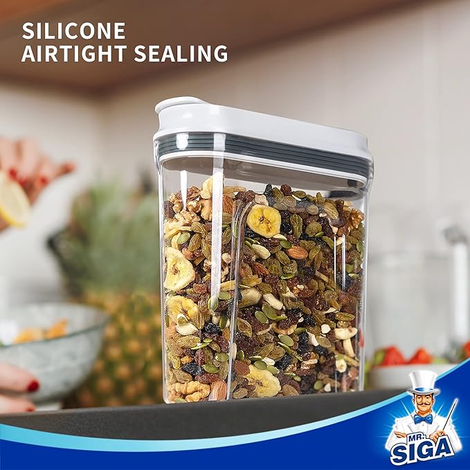 MR.SIGA Airtight Cereal Dispenser Set, Storage Containers for Dry Goods, Nuts, Beans, Snacks, BPA Free, 1.3 L / 1.37 Qt, Small, Clear, 2 Pack