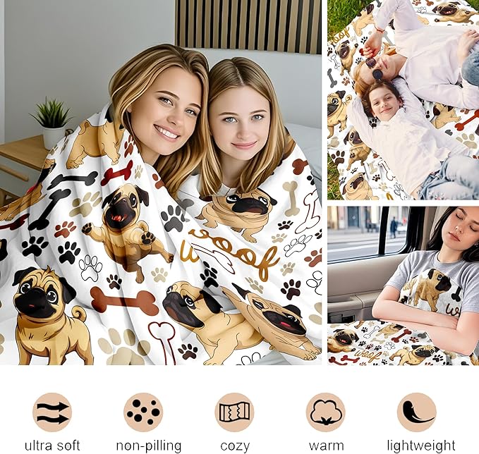 Pug Blanket Gifts Warm Pugs Throw Blanket Pug Lovers Birthday Gifts Decor for Kids Adults 50"x40"