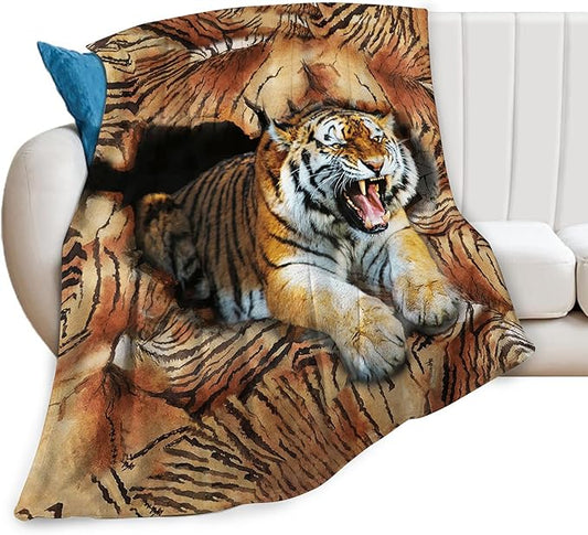 Tiger Throw Blanket, 50"x40", Multicolor, Animal Print, Microfiber Blend, Warm, All Seasons, Unisex Adult