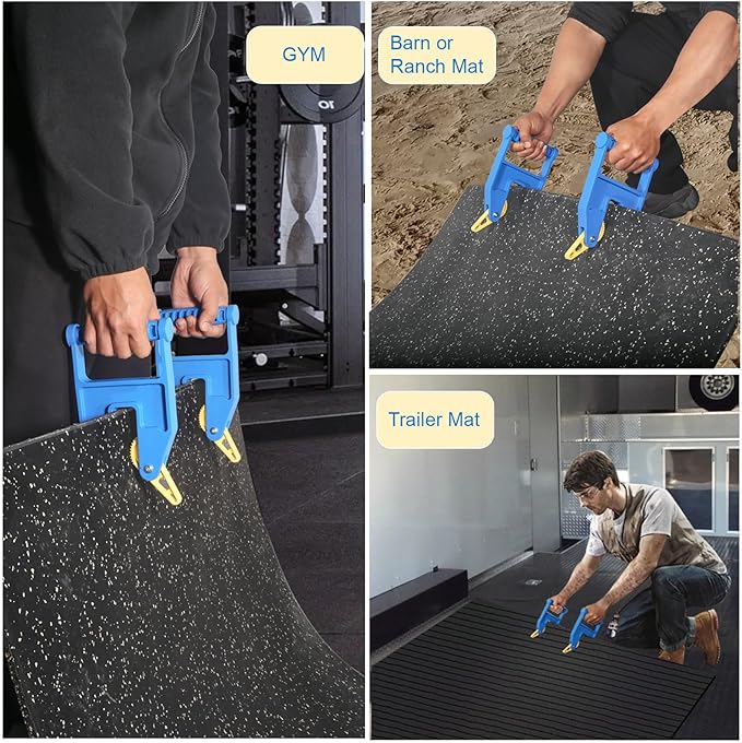 Feroca Heavy Duty Stall Mat Gripper, a Pair of Mat Mover Tool - Effortless Remover for Thick Rubber Mats in Horse Stalls, Barn, Gym, Trailer - Easy Lift & Move to Save Your Back