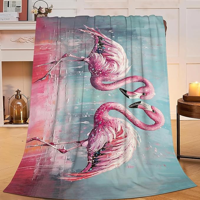 Pink Flamingo Throw Blanket Tropical Flamingos Blankets Fleece Plush Super Soft Cozy Warm Lightweight Flamingo Lover Decor Gifts for Boys Girls Kids Adults Men Women 50" x 60"