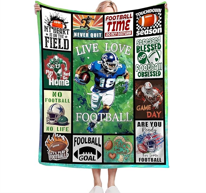 Football Blanket Gifts for Boys Men Soft Warm Plush Rugby Sport Throw Blanket Flannel Fleece Fuzzy Football Blanket for Kids Adult Lover Bed Couch Living Room Decor 80"X60"