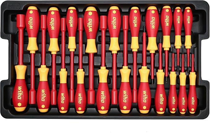Wiha 32800 Insulated Tool Set with Screwdrivers, Nut Drivers, Pliers, Cutters, Ruler, Knife and Sockets in Rolling Tool Case, 10,000 Volt Tested and 1000 Volt Rated, 80-Piece Set