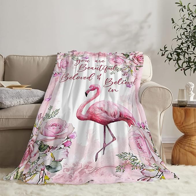 Tijuboni Flamingo Blanket Pink Flamingo Florals Throw Blanket for Girls Women Gifts for Kids Adults Ultra Soft Cozy Fleece Blanket for Couch Sofa Bed 60"x80"