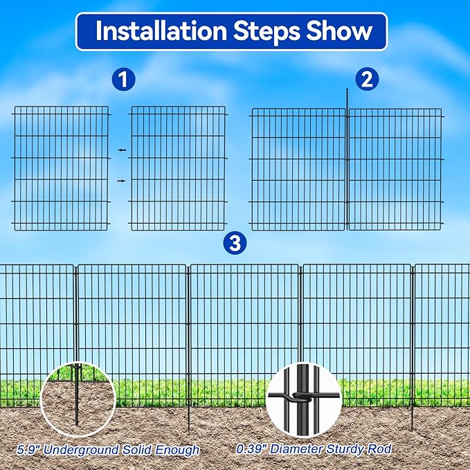 INJOPEXI Garden Fence Outdoor 6 Panels 13ft (L)×36in (H) Decorative Garden Fences with 6 Panels Rustproof Wire No Dig Metal Animal Barrier Dog Rabbit Fencing for Yard Lawn Patio - Without Fence Gate