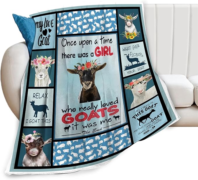 Goat Blanket Goats Throw Blanket Soft Fleece Flannel Bedding Sheep Gifts for Women Girls Lovers Adults Blue Stuff Plush for Couch Sofa Bed Room Decor 40"X50"