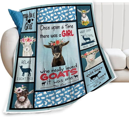 Goat Blanket Goats Throw Blanket Soft Fleece Flannel Bedding Sheep Gifts for Women Girls Lovers Adults Blue Stuff Plush for Couch Sofa Bed Room Decor 40"X50"