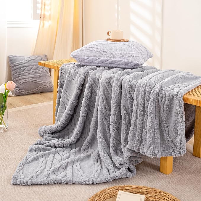 YUSOKI Sherpa Throw Blanket(Without Pillows)-3D Stylish Design Super Soft Cozy Blanket Thick Plush Fluffy Blankets for Teen Girls Women Couch Bed Sofa Chair Men Boys Gift(Light Grey,50"x65")