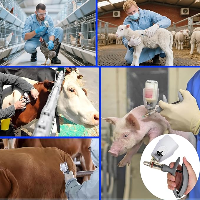 5ML Livestock Syringe Gun, Automatic Self Refill Injection Gun Continuous Adjustable Bottle Attachment Livestock Animal Syringe with 10 Needles, for Chicken, Duck, Pig, Sheep, Cow Poultry