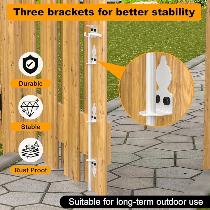 24" Cane Bolt Drop Rod for Gate, Heavy Duty Gate Latch for Wooden Fence Metal Gates, Gate Ground Stopper Hardware for Wood PVC Vinyl Metal Gates, 2 Pack White
