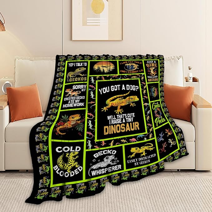 Gecko Blanket, Gecko Throw Blanket, Lizard Gifts Blankets Stuff Fleece Flannel Plush for Girls Women Men Boys Lovers Adults Soft Bedding Gift for Sofa Bed Office Home Decor 60"x50"