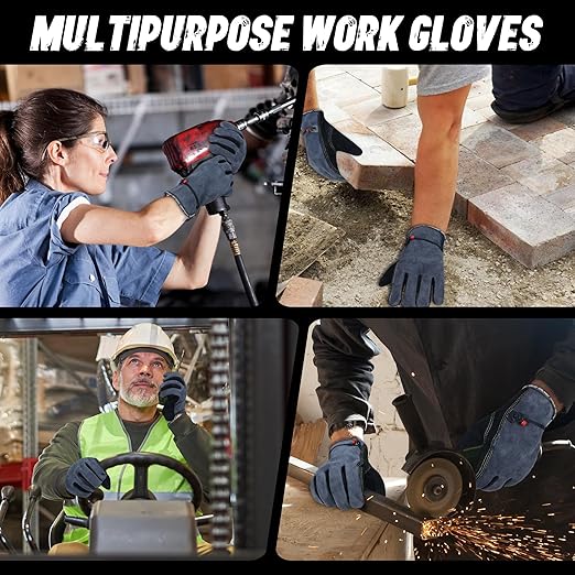 HANDLANDY HLDD 2 Pairs Leather Work Gloves for Men & Women – Cowhide Gardening Gloves, Thorn Proof, Cotton Lined, for Tig/Mig Welding, Construction, Chainsaw, Farm, Landscaping