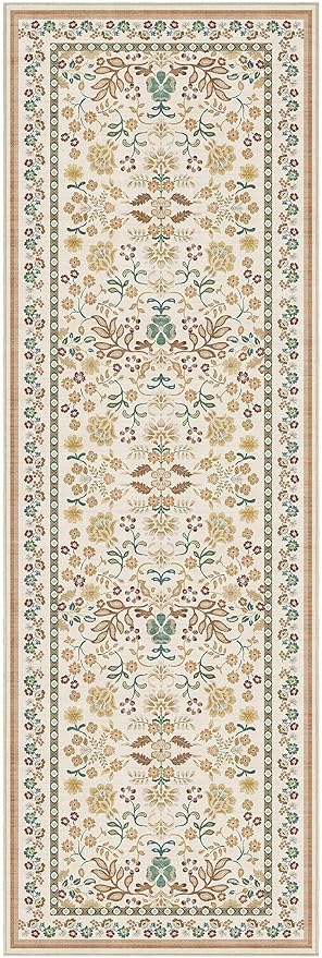 Runner Rug for Hallways Kitchen: 2x6 Washable Area Rug Boho Floral Soft Long Rug - Non-Slip Low Pile Throw Indoor Carpet for Entryway Kitchen Bedroom Laundry Bathroom - Brown