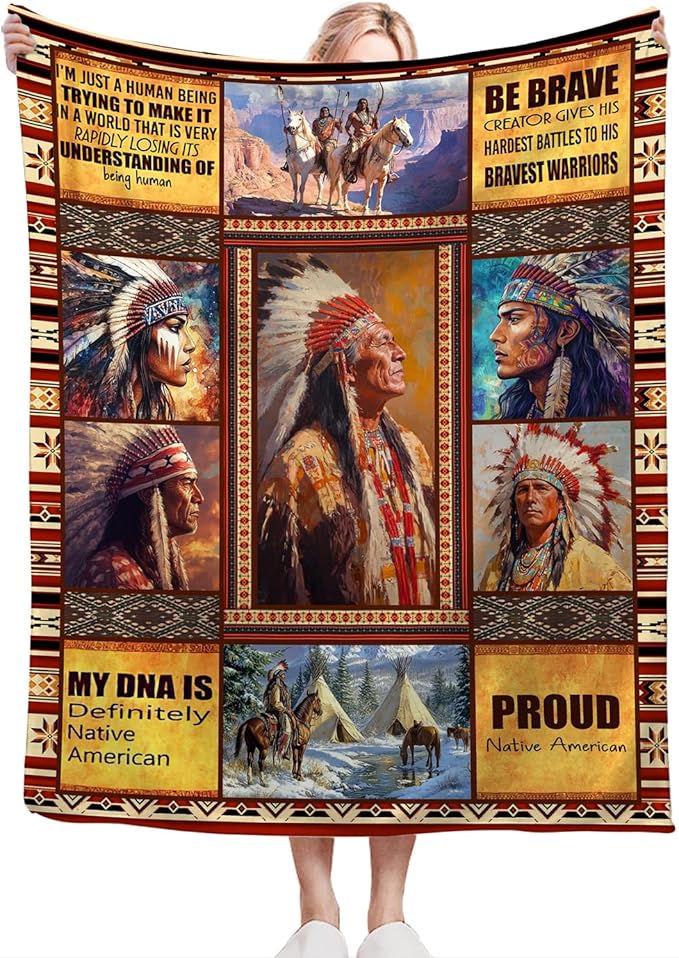 Native American Blanket Ultra Soft Cozy Indians Throw Blanket Fleece Fuzzy Plush Native American Decor Gifts for Women Girls Adults Couch Sofa 50"x40"
