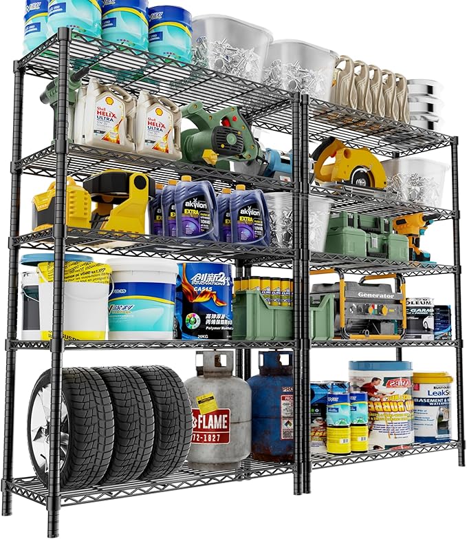 Storage Shelves, 2 PCS 36" L x 14" W x 72" H Heavy Duty Garage Wire Shelving Unit Loads 1750LBS, 5-Tier Adjustable Metal Industrial Utility Shelf Rack for Kitchen, Laundry Room, Basement