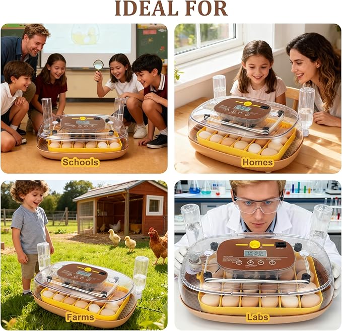 24 Egg Incubator for Hatching with Automatic Turner, Smart Temperature & Humidity Control, 360° Viewing, Egg Candler, Auto Water Refill, Ideal for Chicken, Duck, Quail, Goose-Brown (24 Egg-Brown)